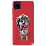 WANNA PROTECT Samsung M12 ile Uyumlu Kırmızı Premium İçi Kadife David Desenli Silikon Telefon Kılıfı
