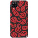 WANNA PROTECT Samsung M12 ile Uyumlu Kırmızı Premium İçi Kadife Gülücük Desenli Silikon Telefon Kılıfı