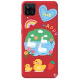 WANNA PROTECT Samsung M12 ile Uyumlu Kırmızı Premium İçi Kadife Happy Duck Desenli Silikon Telefon Kılıfı