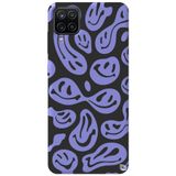 WANNA PROTECT Samsung M12 ile Uyumlu Lila, Gülücük Desenli, Premium Silikon Telefon Kılıfı, İçi Kadife