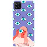 WANNA PROTECT Samsung M12 ile Uyumlu Lila Premium İçi Kadife Göz Desenli Silikon Telefon Kılıfı