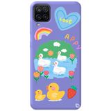 WANNA PROTECT Samsung M12 ile Uyumlu Lila Premium İçi Kadife Happy Duck Desenli Silikon Telefon Kılıfı