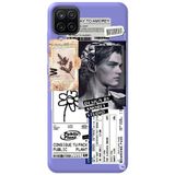 WANNA PROTECT Samsung M12 ile Uyumlu Lila, Premium İçi Kadife, Kolaj Desenli Silikon Telefon Kılıfı