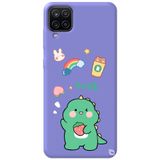 WANNA PROTECT Samsung M12 ile Uyumlu Lila, Premium Silikon Telefon Kılıfı, Dinozor Desenli, İçi Kadife