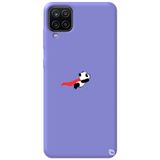 WANNA PROTECT Samsung M12 ile Uyumlu Lila Premium Silikon Telefon Kılıfı, Uçan Panda Desenli, İçi Kadife