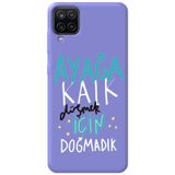 WANNA PROTECT Samsung M12 ile Uyumlu Lila Silikon Telefon Kılıfı, İçi Kadife, Kalk Girl Power Desenli ayagakalk_206