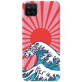 WANNA PROTECT Samsung M12 ile Uyumlu Pembe, Japon Desenli, Premium Silikon Telefon Kılıfı, İçi Kadife japondalga_206
