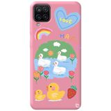 WANNA PROTECT Samsung M12 ile Uyumlu Pembe Premium İçi Kadife Happy Duck Desenli Silikon Telefon Kılıfı