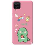 WANNA PROTECT Samsung M12 ile Uyumlu Pembe Premium Silikon Telefon Kılıfı, Dinozor Desenli, İçi Kadife