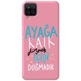 WANNA PROTECT Samsung M12 ile Uyumlu Pembe Silikon Telefon Kılıfı, İçi Kadife, Kalk Girl Power Desenli ayagakalk_206