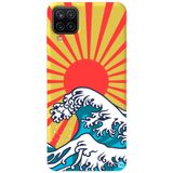 WANNA PROTECT Samsung M12 ile Uyumlu Sarı, Japon Desenli, Premium Silikon Telefon Kılıfı, İçi Kadife japondalga_206