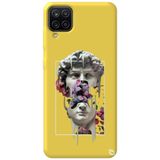 WANNA PROTECT Samsung M12 ile Uyumlu Sarı Premium İçi Kadife David Desenli Silikon Telefon Kılıfı
