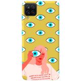 WANNA PROTECT Samsung M12 ile Uyumlu Sarı Premium İçi Kadife Göz Desenli Silikon Telefon Kılıfı