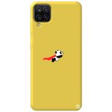 WANNA PROTECT Samsung M12 ile Uyumlu Sarı Premium İçi Kadife Uçan Panda Desenli Silikon Telefon Kılıfı