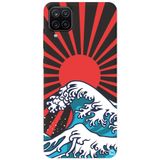 WANNA PROTECT Samsung M12 ile Uyumlu Siyah, Japon Desenli Premium Silikon Telefon Kılıfı, İçi Kadife japondalga_206