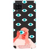 WANNA PROTECT Samsung M12 ile Uyumlu Siyah Premium İçi Kadife Göz Desenli Silikon Telefon Kılıfı