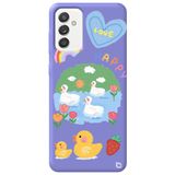 WANNA PROTECT Samsung M13 ile Uyumlu Lila Premium Silikon Telefon Kılıfı, Happy Duck Desenli, İçi Kadife