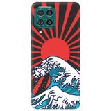 WANNA PROTECT Samsung M22 ile Uyumlu Japon Desenli Silikon Telefon Kılıfı, Premium İçi Kadife, Siyah japondalga_216