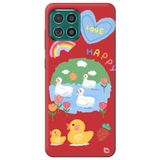 WANNA PROTECT Samsung M22 ile Uyumlu Kırmızı Premium İçi Kadife Happy Duck Desenli Silikon Telefon Kılıfı