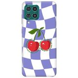 WANNA PROTECT Samsung M22 ile Uyumlu Lila Dama Kiraz Desenli, İçi Kadife Silikon Telefon Kılıfı lansmankilif_216