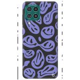 WANNA PROTECT Samsung M22 ile Uyumlu Lila, Gülücük Desenli, Premium Silikon Telefon Kılıfı, İçi Kadife