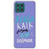 WANNA PROTECT Samsung M22 ile Uyumlu Lila, İçi Kadife, Girl Power Desenli Silikon Telefon Kılıfı ayagakalk_216