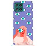 WANNA PROTECT Samsung M22 ile Uyumlu Lila Premium İçi Kadife Göz Desenli Silikon Telefon Kılıfı
