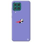 WANNA PROTECT Samsung M22 ile Uyumlu Lila Premium Silikon Telefon Kılıfı, Uçan Panda Desenli, İçi Kadife