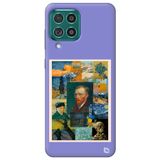 WANNA PROTECT Samsung M22 ile Uyumlu Lila, Van Gogh Desenli, Premium Kadife İç Silikon Telefon Kılıfı