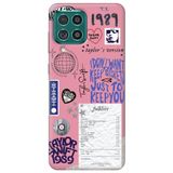 WANNA PROTECT Samsung M22 ile Uyumlu, Pembe, İçi Kadife, Taylor Swift Sticker Desenli Silikon Telefon Kılıfı