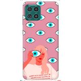 WANNA PROTECT Samsung M22 ile Uyumlu Pembe Premium İçi Kadife Göz Desenli Silikon Telefon Kılıfı