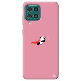 WANNA PROTECT Samsung M22 ile Uyumlu Pembe Premium İçi Kadife Uçan Panda Desenli Silikon Telefon Kılıfı
