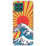 WANNA PROTECT Samsung M22 ile Uyumlu Sarı, Japon Desenli, Premium Silikon Telefon Kılıfı, İçi Kadife japondalga_216