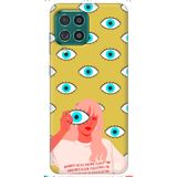 WANNA PROTECT Samsung M22 ile Uyumlu Sarı Premium İçi Kadife Göz Desenli Silikon Telefon Kılıfı