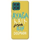 WANNA PROTECT Samsung M22 ile Uyumlu Sarı Silikon Telefon Kılıfı, İçi Kadife, Kalk Girl Power Desenli ayagakalk_216