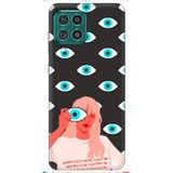 WANNA PROTECT Samsung M22 ile Uyumlu Siyah Premium İçi Kadife Göz Desenli Silikon Telefon Kılıfı