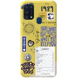 WANNA PROTECT Samsung M31 ile Uyumlu Sarı, İçi Kadife, Taylor Swift Sticker Desenli Silikon Telefon Kılıfı taylor_203