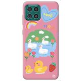 WANNA PROTECT Samsung M32 ile Uyumlu Pembe Premium İçi Kadife Happy Duck Desenli Silikon Telefon Kılıfı
