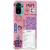WANNA PROTECT Xiaomi Redmi Note 10 ile Uyumlu Pembe Taylor Swift Sticker Desenli İçi Kadife Silikon Telefon Kılıfı