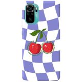 WANNA PROTECT Xiaomi Redmi Note 10S ile Uyumlu Lila Dama Kiraz Desenli İçi Kadife Silikon Telefon Kılıfı lansmankilif_189