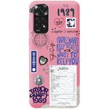 WANNA PROTECT Xiaomi Redmi Note 11 ile Uyumlu Pembe, Taylor Swift Sticker Desenli, İçi Kadife Silikon Telefon Kılıfı
