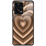 WANNA PROTECT Xiaomi Redmi Note 12 Pro 5G ile Uyumlu Kamera Korumalı Kalpler Desenli Glossy Telefon Kılıfı, Kahverengi kalpler_702