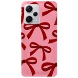WANNA PROTECT Xiaomi Redmi Note 12 Pro 5G ile Uyumlu Pembe Kırmızı Fiyonk Desenli Silikon Telefon Kılıfı, İçi Kadife lansmankilif_233