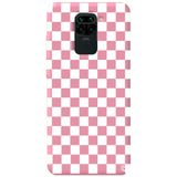 WANNA PROTECT Xiaomi Redmi Note 9 ile Uyumlu Pembe Dama Desenli Silikon Telefon Kılıfı, Kadifeli İç Yüzey dama_184