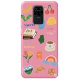 WANNA PROTECT Xiaomi Redmi Note 9 ile Uyumlu Pembe Renkli Sticker Desenli Kadife İç Silikon Telefon Kılıfı Stickerr_184