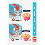 Wanpy 10LU Karışık Yetişkin Kedi Yaş Maması 2 Lezzet Ton Balık Karides Premium Kalite 12 x 70 gr