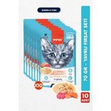 Wanpy 10LU Yavru Kedi Yaş Maması Somon & Ton Balıklı Premium Kalite 10 x 70 gr