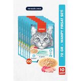Wanpy 10LU Yetişkin Kedi Yaş Maması Ton Balıklı & Tavuklu Premium Kalite 10 x 70 gr