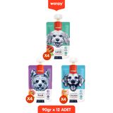 Wanpy 12li 3 Çeşit Karışık Lezzet Tavuk & Ördek & Kuzu & Sebzeli Taze Köpek Et Ezmesi 90 Gr. X 12 Adet