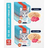 Wanpy 12LI Karışık Yetişkin Kedi Yaş Maması 2 Lezzet Ton Balık Karides Premium Kalite 12 x 70 gr